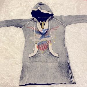 NEW AFFLICTION HOODED POCKET SWEATER DRESS / TUNIC REVERSIBLE GRAY BLACK SZ M